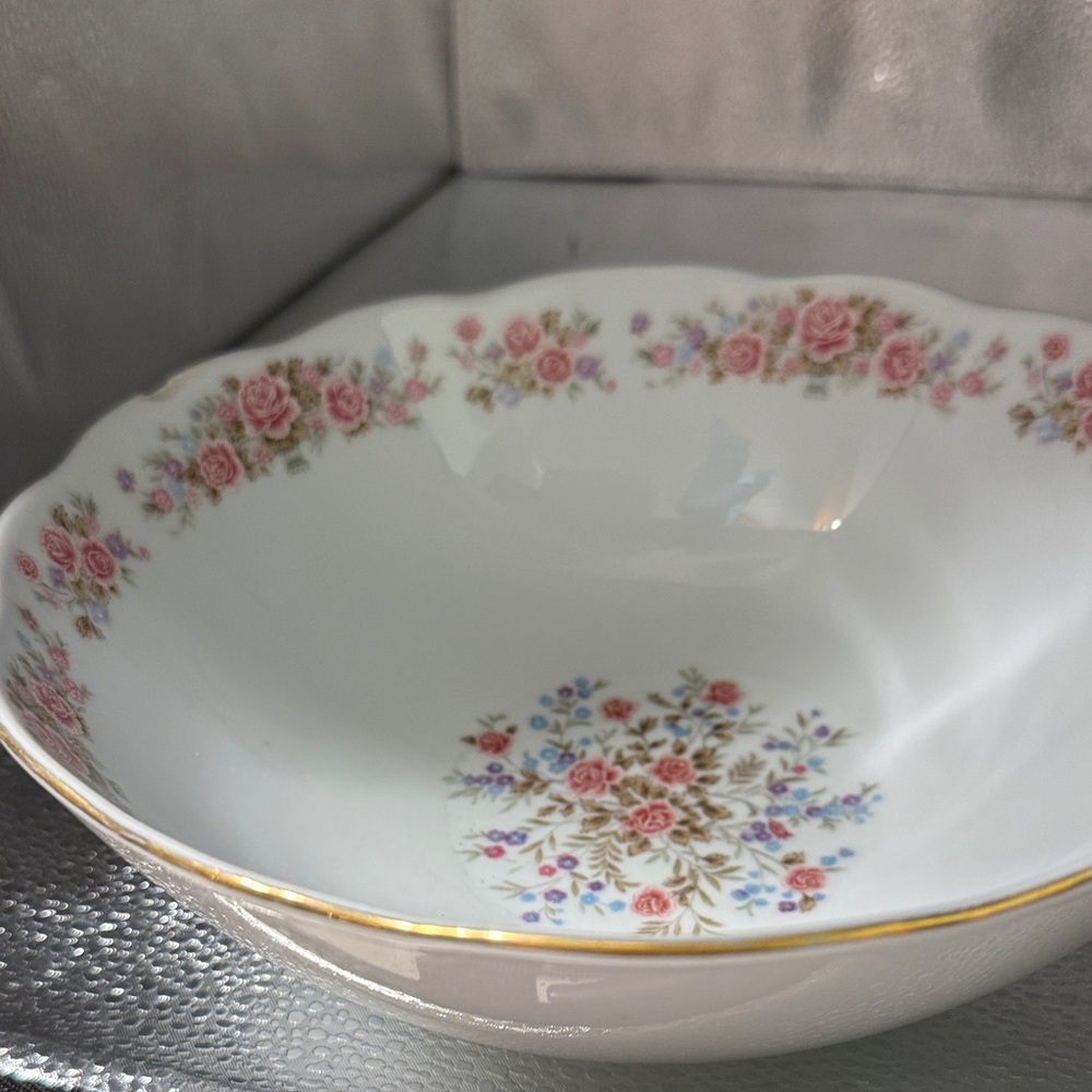 Vintage Fine China Serving Bowl with a gorgeous floral print and gold trim